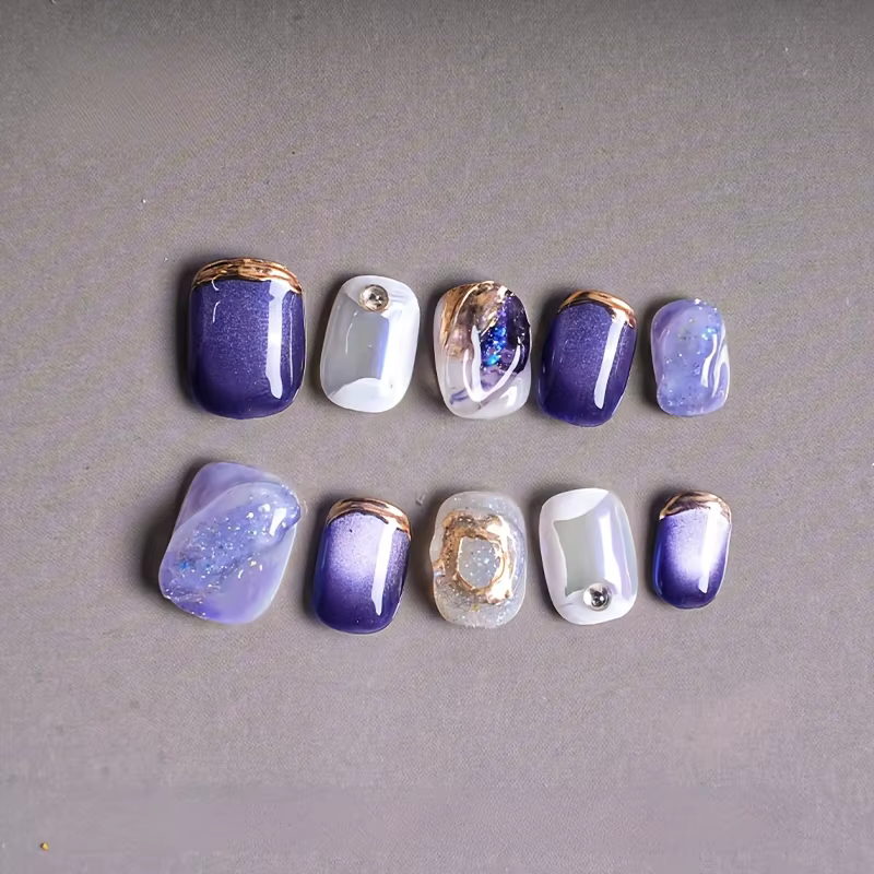 10 pièces/ensemble ongles à pression bleu rêveur faits à la main forme de Ballet courte dégradé et c