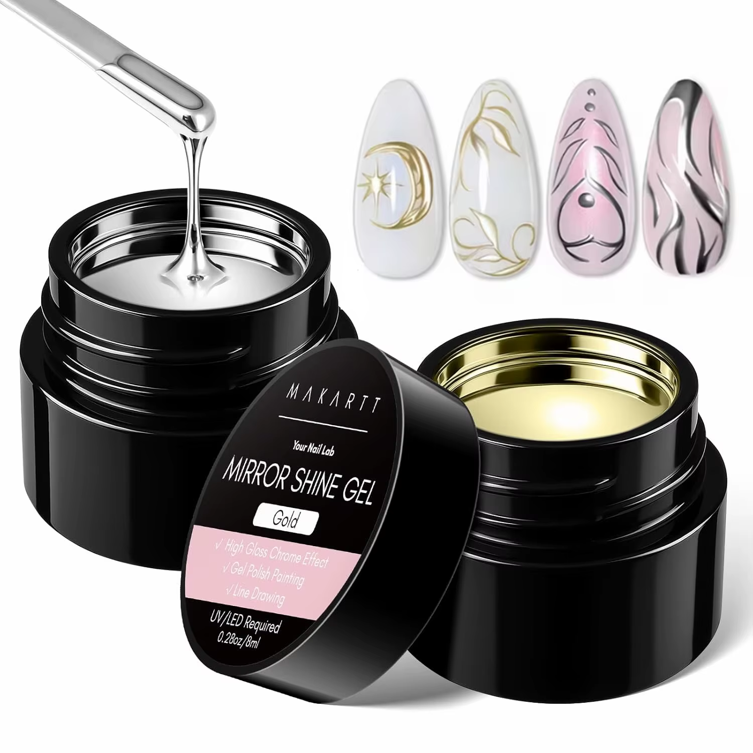Ensemble de vernis à ongles gel métallique: vernis gel chromé argent et or, peinture métallique 3D, 