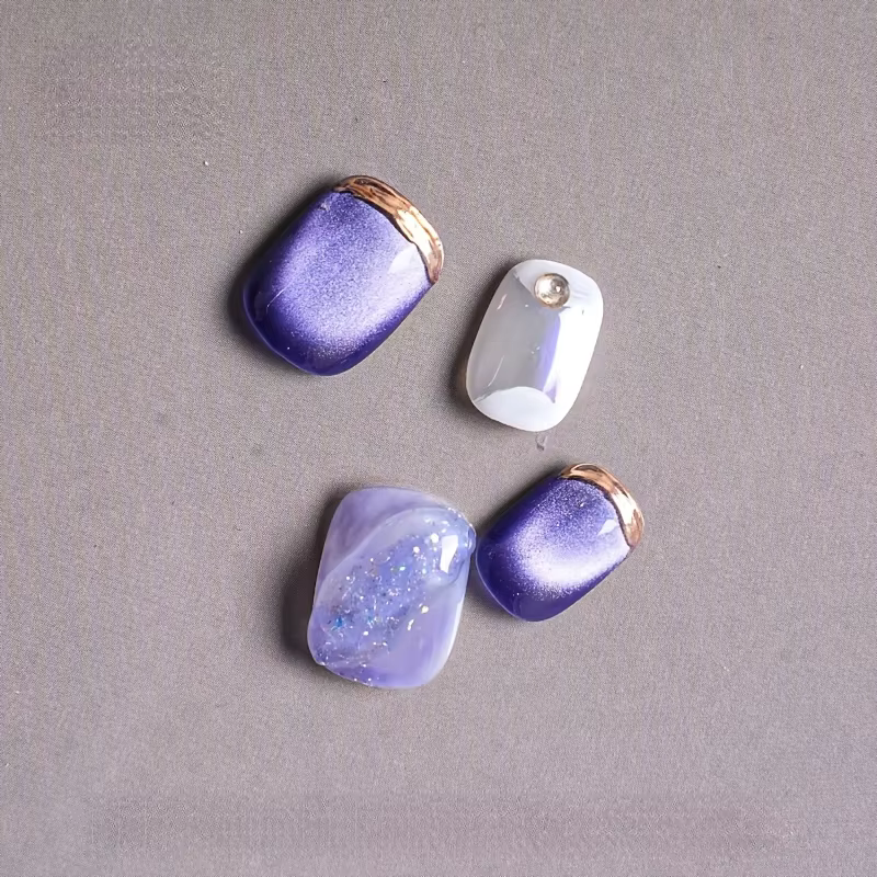 10 pièces/ensemble ongles à pression bleu rêveur faits à la main forme de Ballet courte dégradé et c