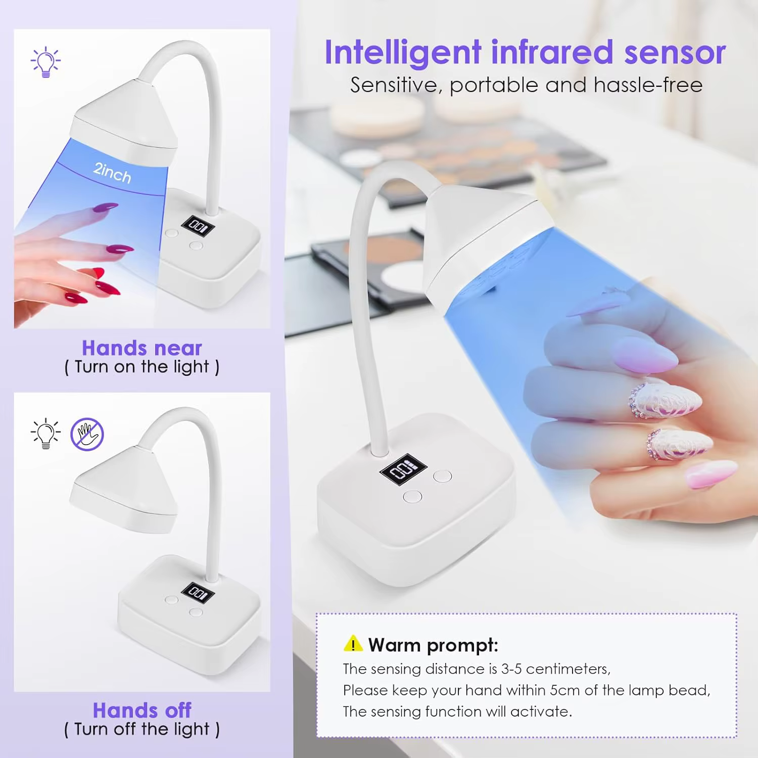 Lampe à ongles sans fil LED UV, sèche-ongles, Rechargeable, détection automatique, commande tactile,