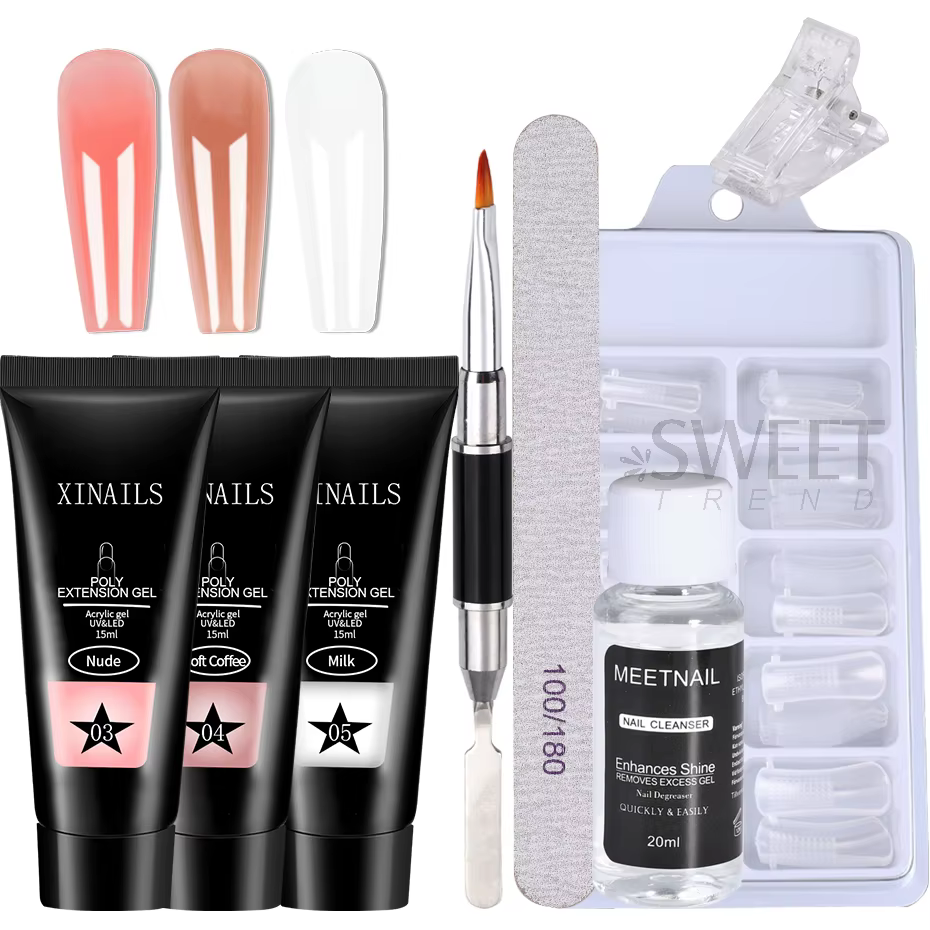 Kit d'extension d'ongles en Gel pour débutant, couleur chair, construction rapide, outils complets, 