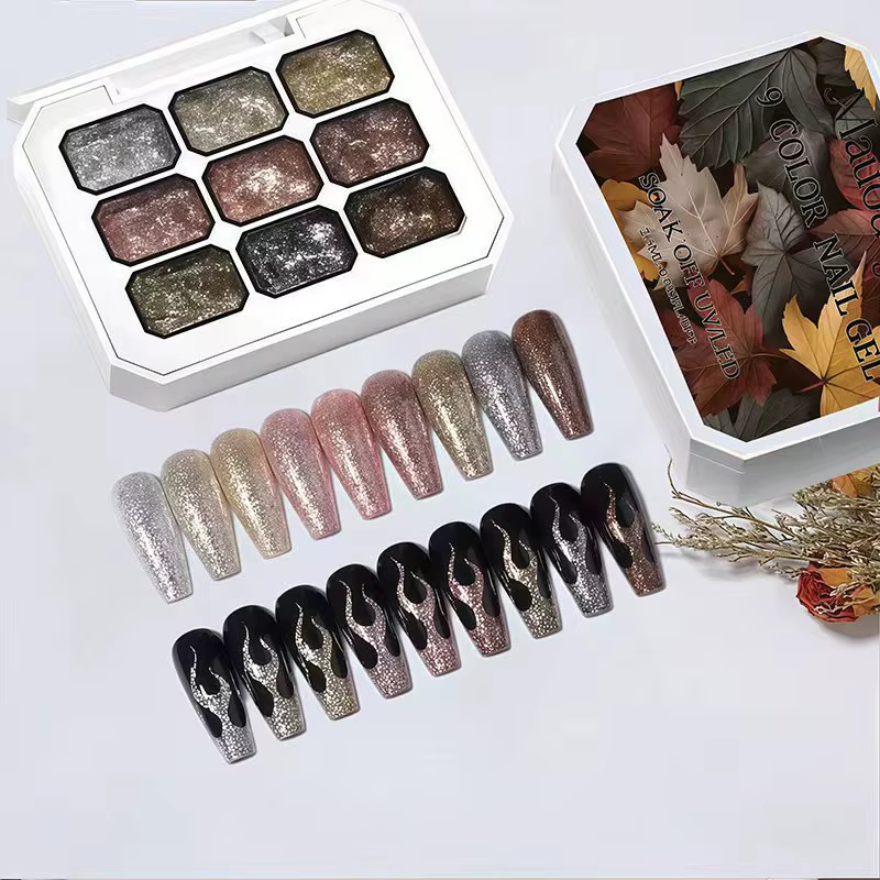 Vernis à ongles platine haute densité rétro argent et or 9 couleurs, gel solide sans rinçage, gel UV