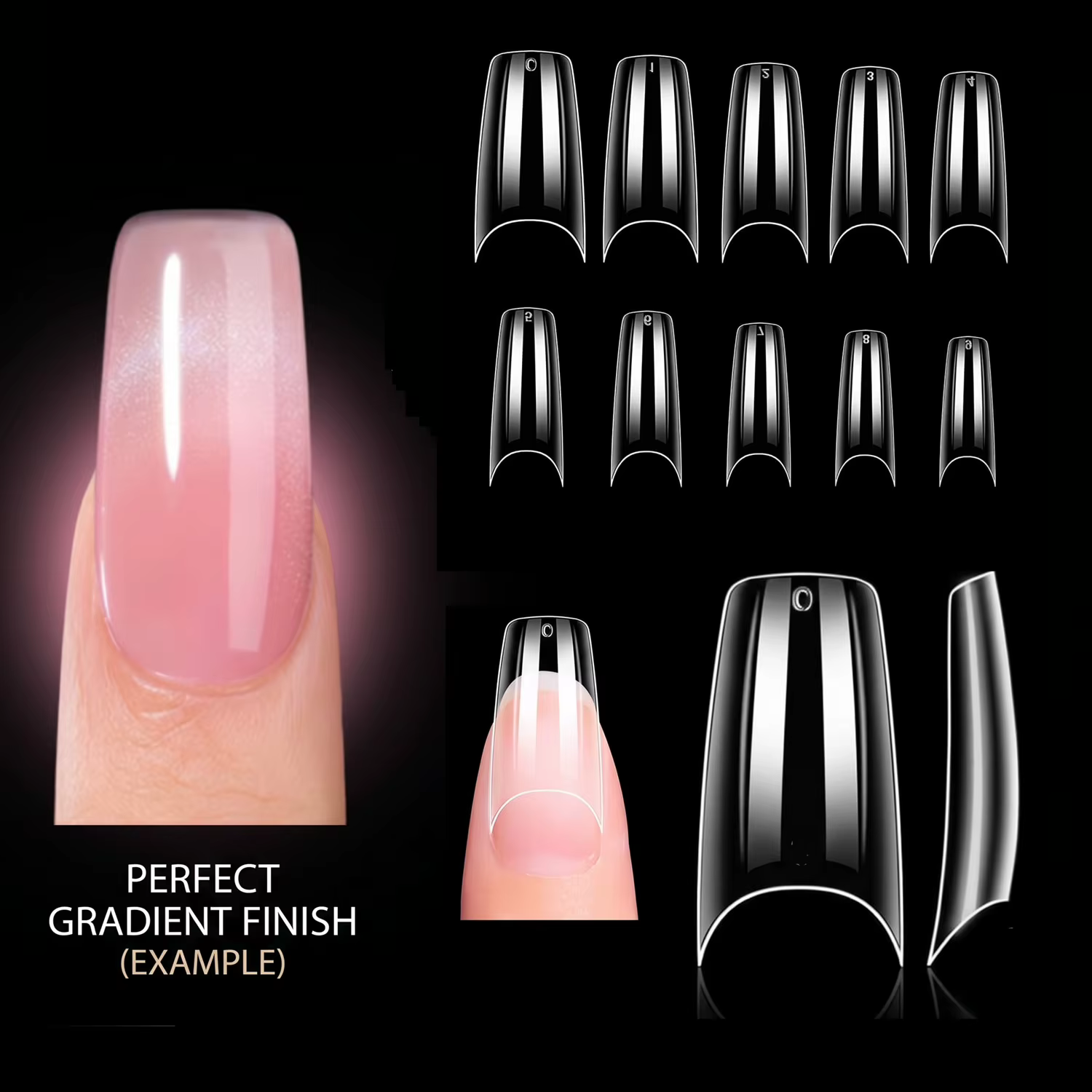Makartt Faux Ongles Cercueil Moyens - 500 pièces, 10 Tailles, Capsules d'Ongles Transparents Demi-Co