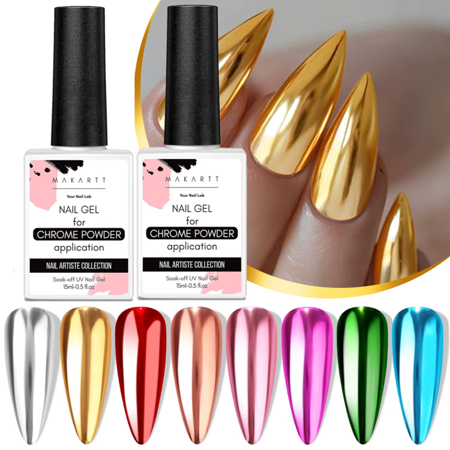 Top Coat Gel pour Poudre Chrome : Effet Miroir Brillant, Sans Résidu, Longue Durée, Soak Off, Lampe 