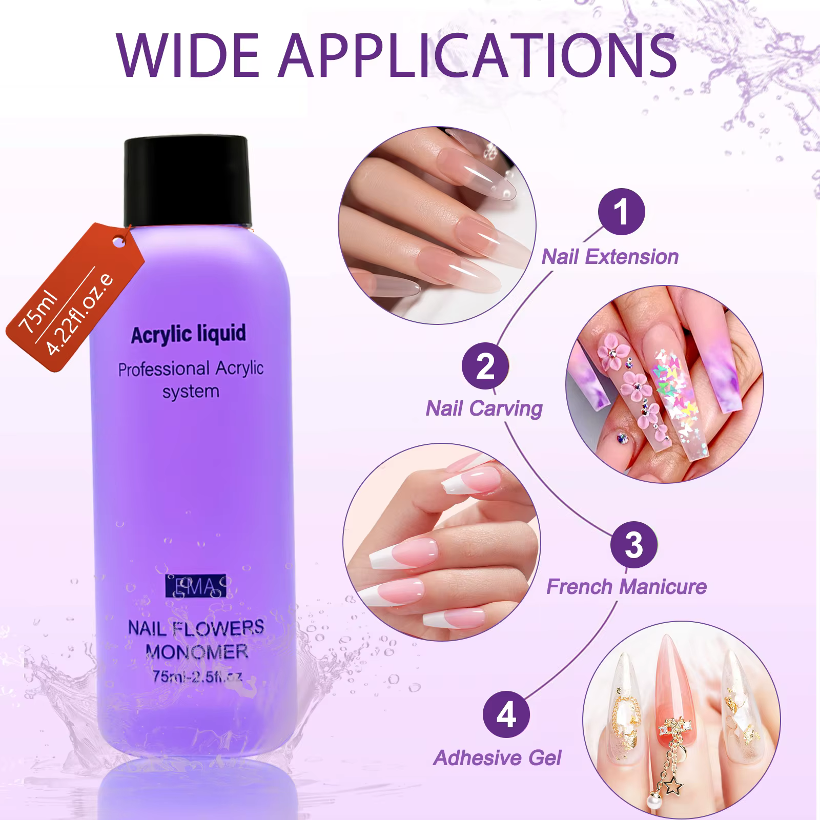 EMA – cristal monomère liquide acrylique pour ongles, 40ml/75ml/120ml, pour Nail Art, Extension de p