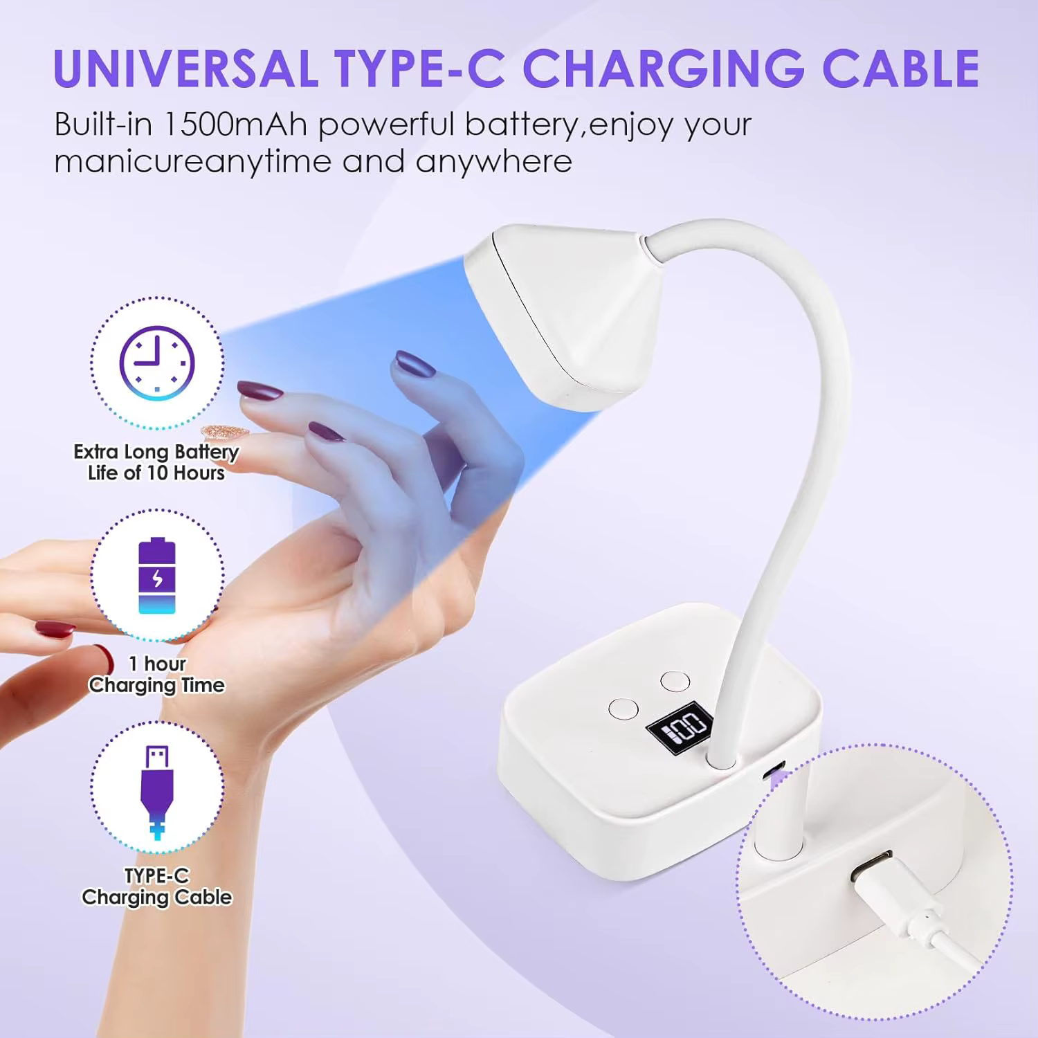 Lampe à ongles sans fil LED UV, sèche-ongles, Rechargeable, détection automatique, commande tactile,