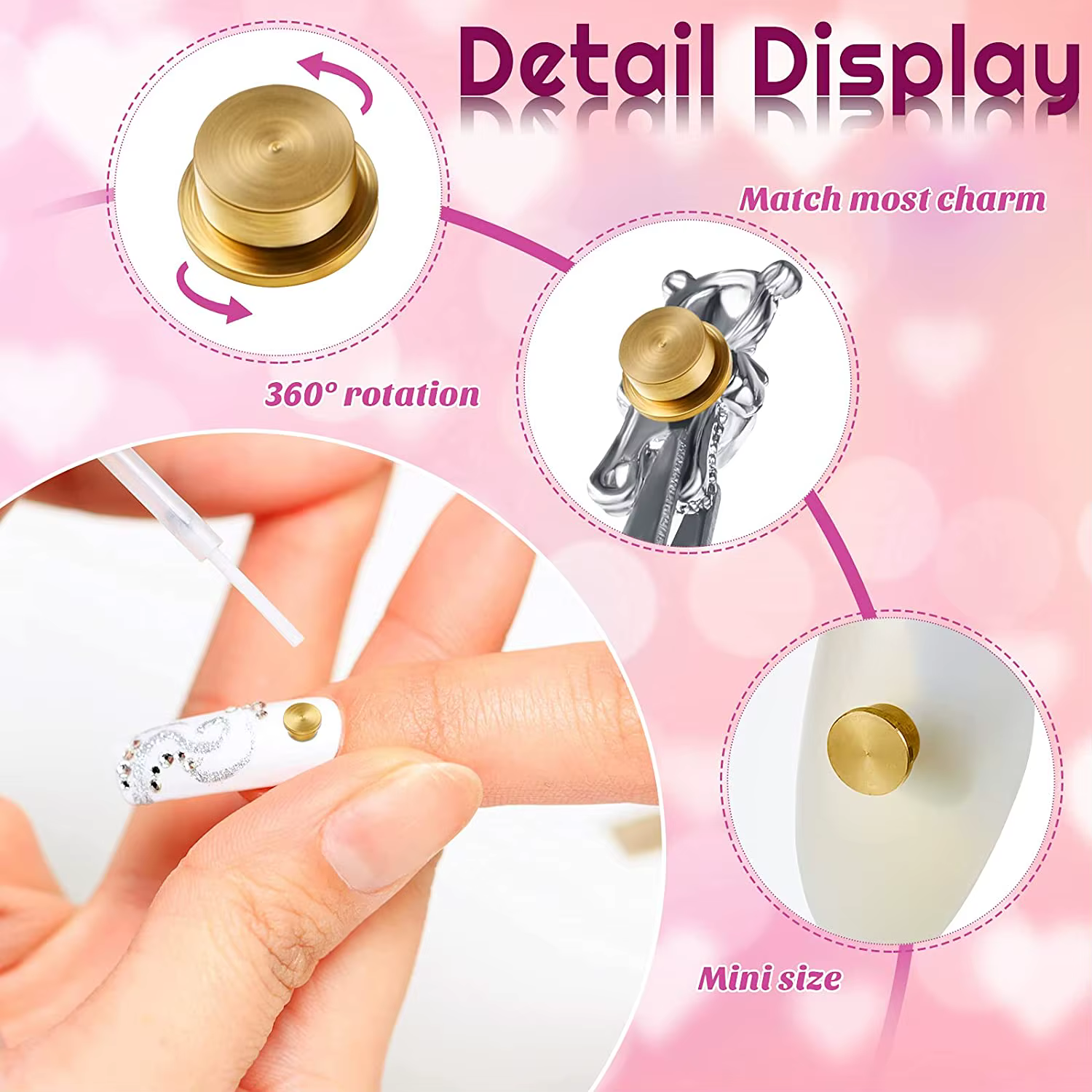 15 pièces rotatif ongles breloques 3D Nail Art rotatif charme rotatif roulement Nail Art outil ongle