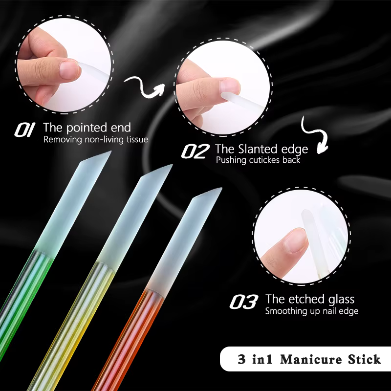 Poussoir à cuticules en verre, bâton de manucure professionnel, limage de précision, dissolvant de c
