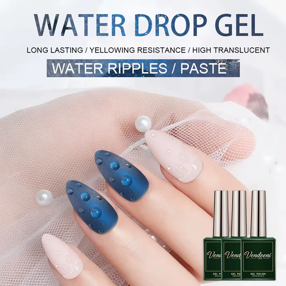 Vernis à ongles gel Vendeeni effet gouttelettes d'eau UV LED, pâte à effet vague d'eau, strass, gel 