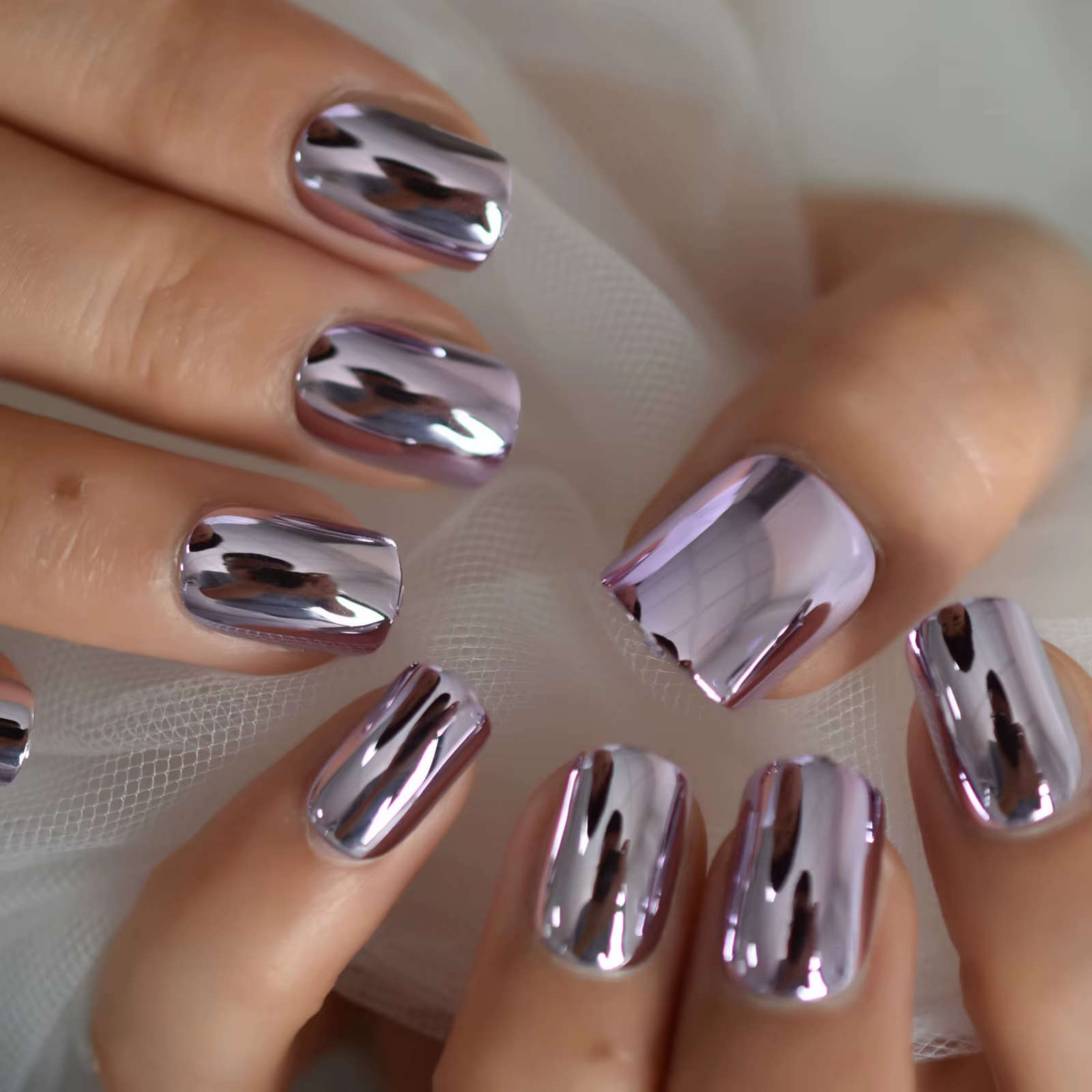 Carré galvanoplastie Chrome taille moyenne presse sur les ongles 2021 couverture complète ongles con