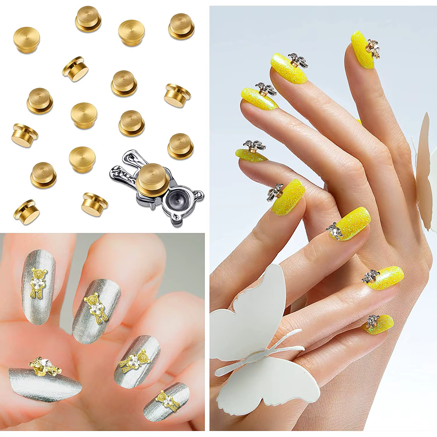 15 pièces rotatif ongles breloques 3D Nail Art rotatif charme rotatif roulement Nail Art outil ongle