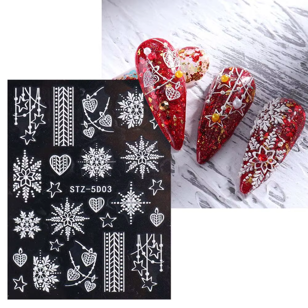 Autocollants 5D en relief flocons de neige de Noël pour ongles, décorations DIY pour manucure