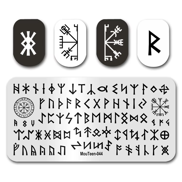 Tampon à ongles d'art MouTeen044 lettres Viking de Divination plaques d'estampage d'ongle ensemble d