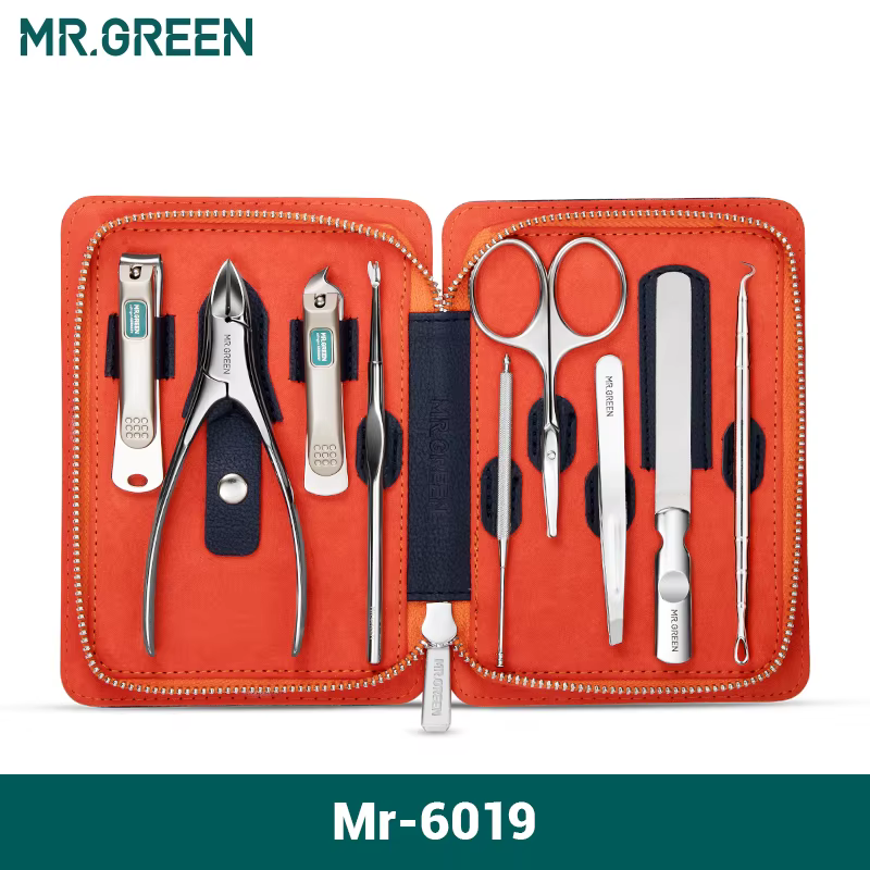 MR.GREEN – ensemble de manucure 9 en 1, Kit pratique professionnel avec étui en cuir, coupe-ongles e