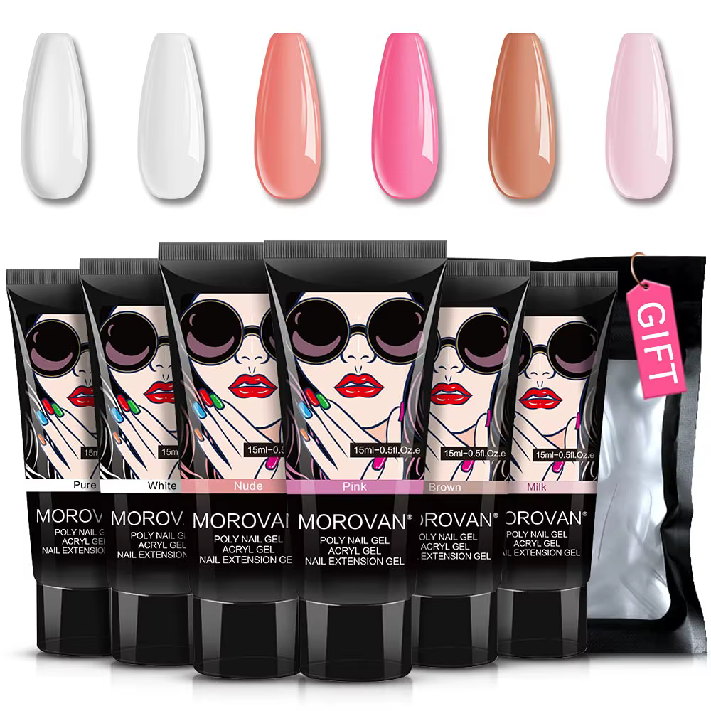 Kit de Gel à ongles en Poly, 6 couleurs, 0.5oz, Extension, blanc clair, Nude, rose, construction, po