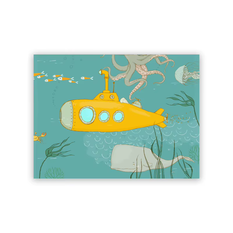 Affiche de dessin animé sous-marin jaune pour chambre d'enfant, peinture sur toile, illustration, im