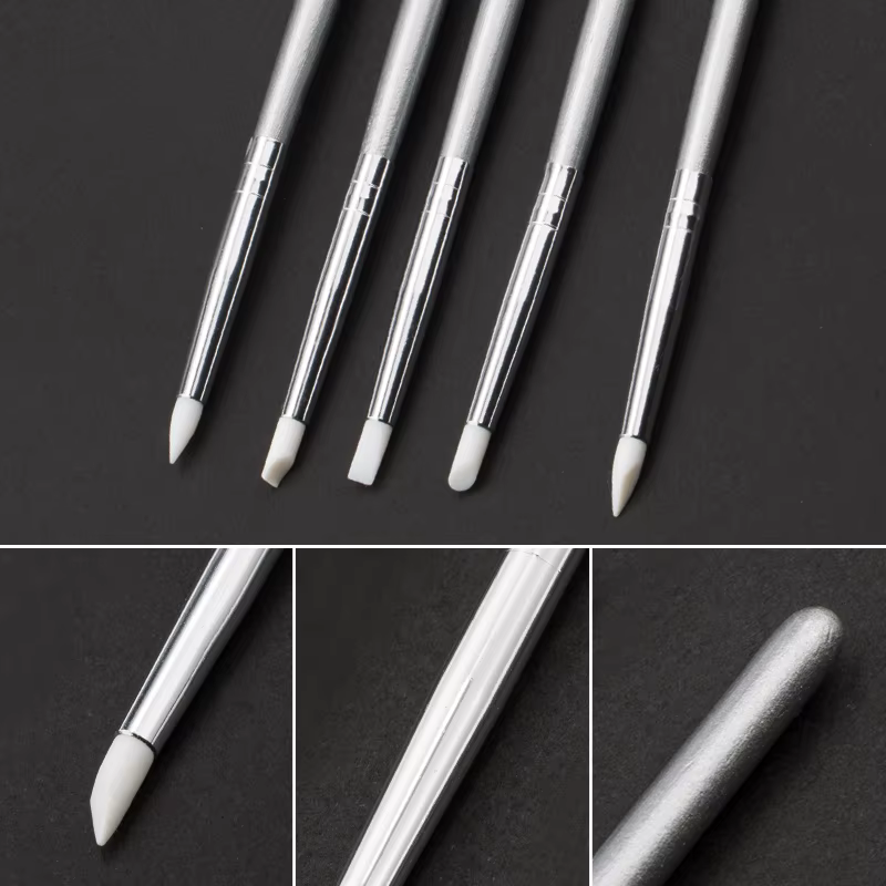 Brosse à ongles en Silicone, 5 pièces, Sculpture, gaufrage, poterie creuse, Sculpture, Gel UV façonn