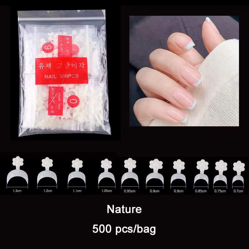 Pointes d'ongles 500 pièces/sac, faux ongles courts à la française, décorations d'ongles détachables
