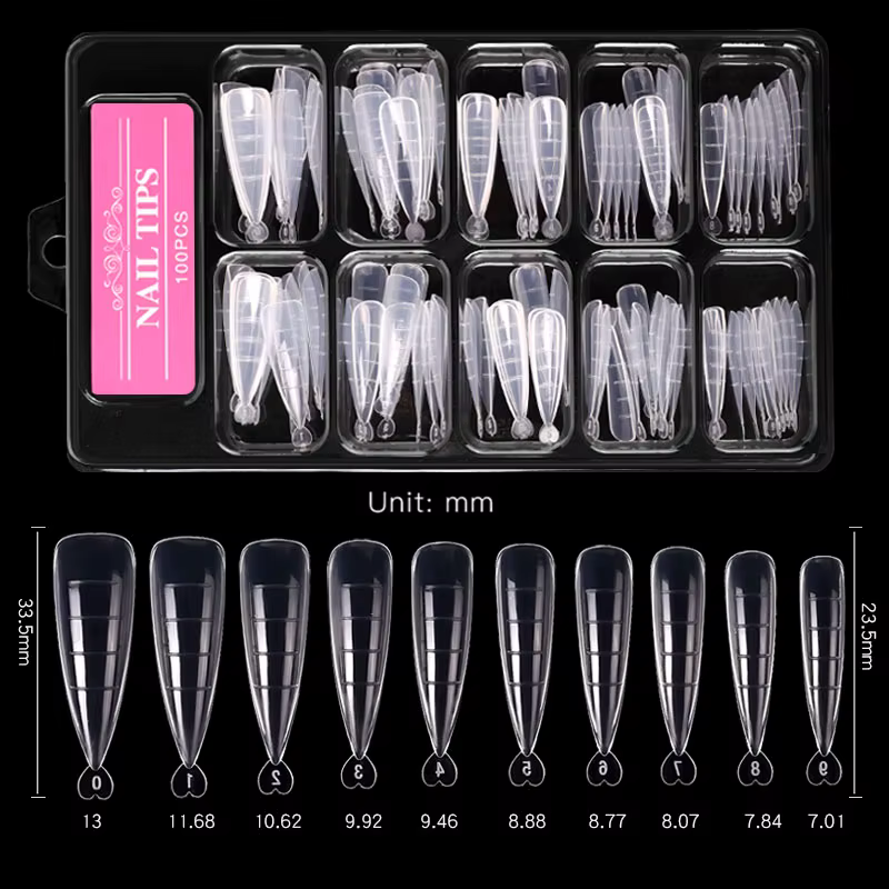 Moules à faux ongles en Gel, Extension pour double ongle, Stiletto plat, cercueil, manucure, 100 piè