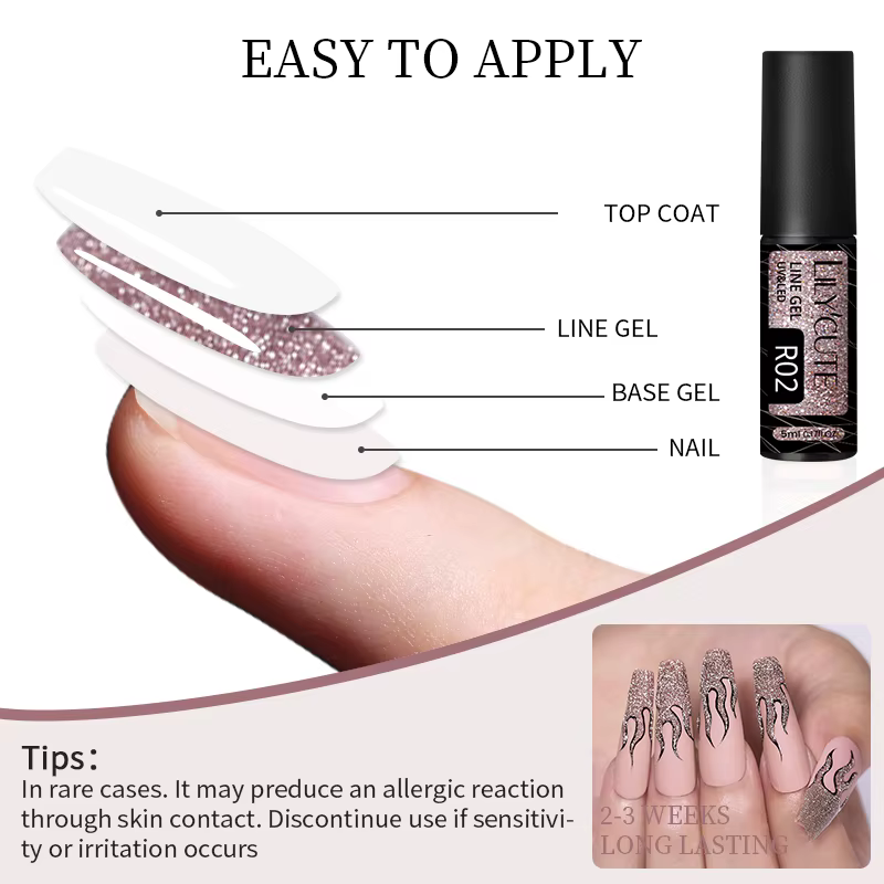 LILYCUTE 5ML Champagne or réfléchissant paillettes Gel vernis à ongles brillant scintillant français
