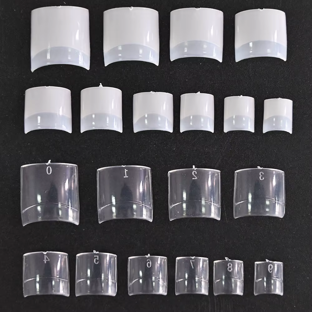 500 pièces/sac, faux ongles courts carrés, style French, demi-couverture, taille 10 (0-9), transpare