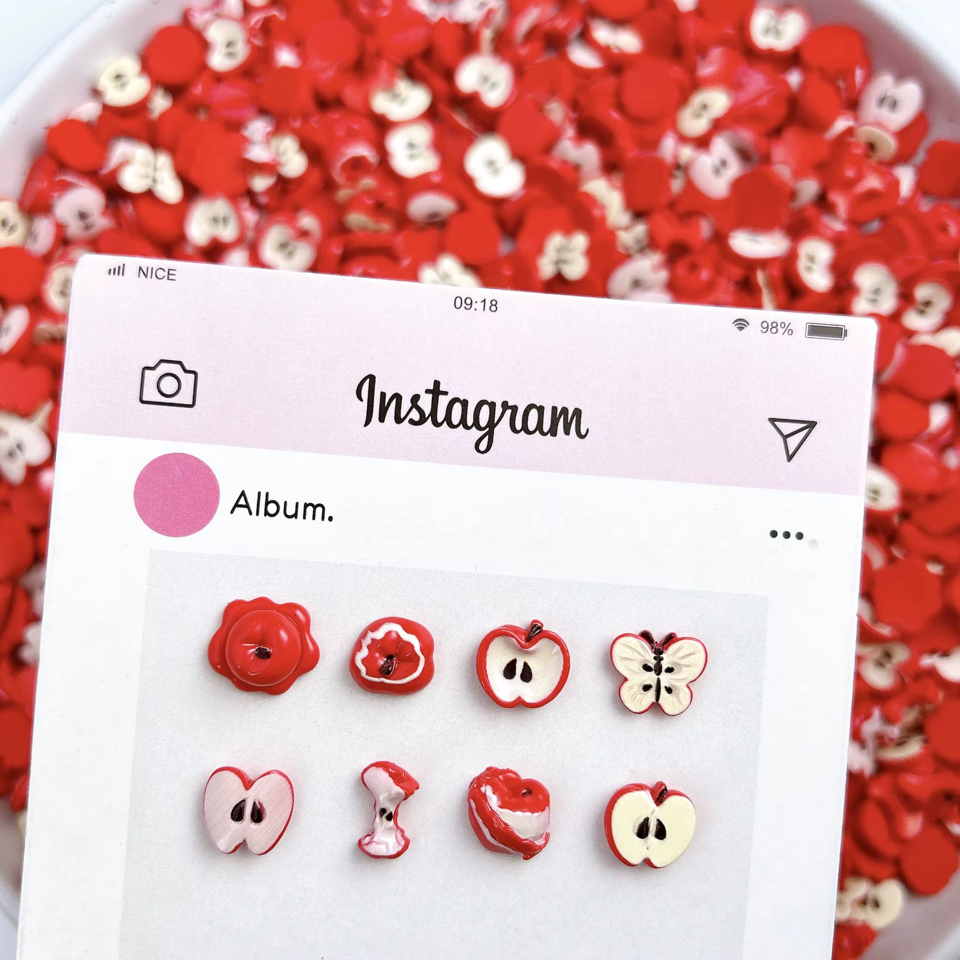 Breloques pour ongles en résine de pomme rouge simulée innovante, 3D, adorables et créatives, décora