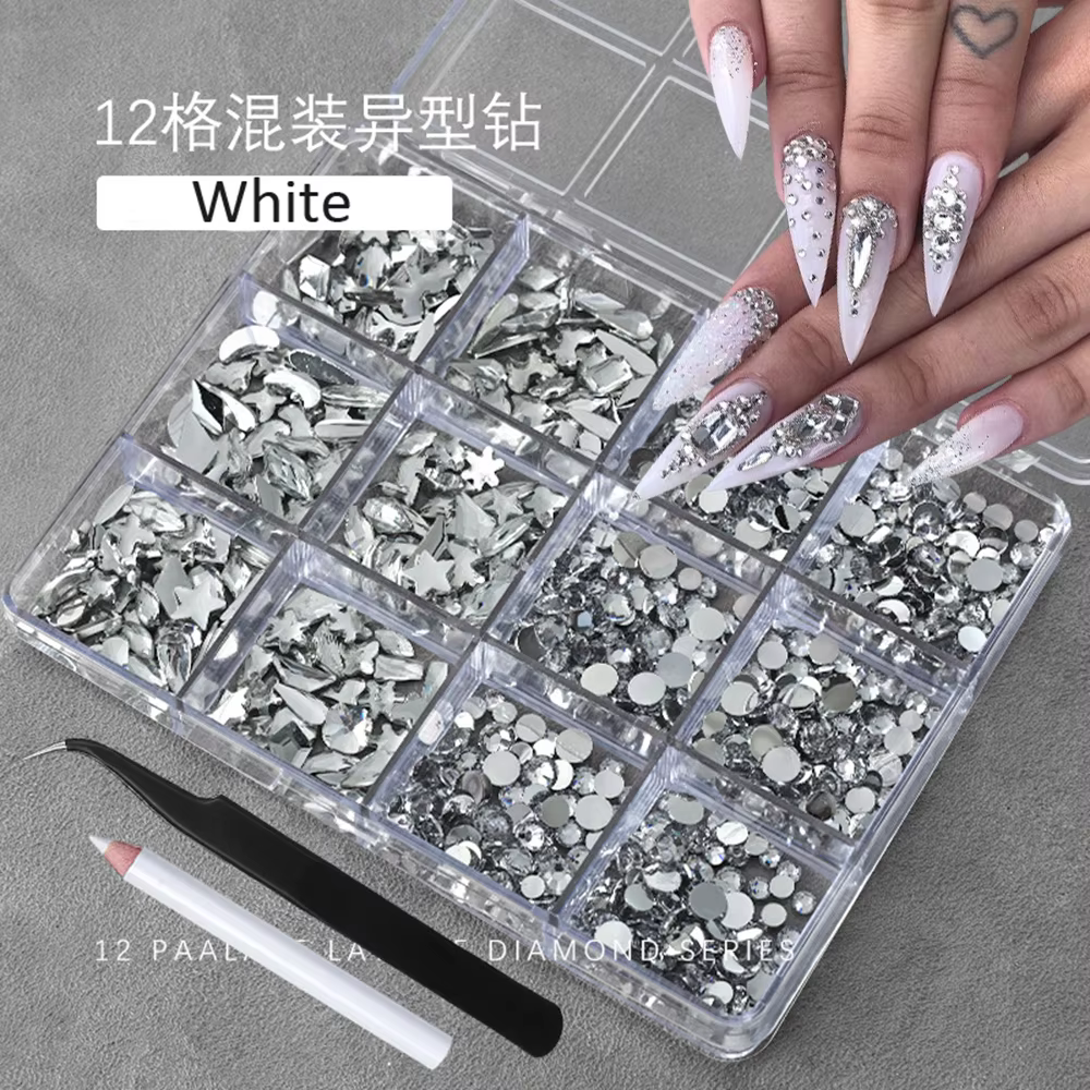 12 grilles 3D Champagne or Nail Art strass multi-formes Flatback cristal diamant breloques pour ongl