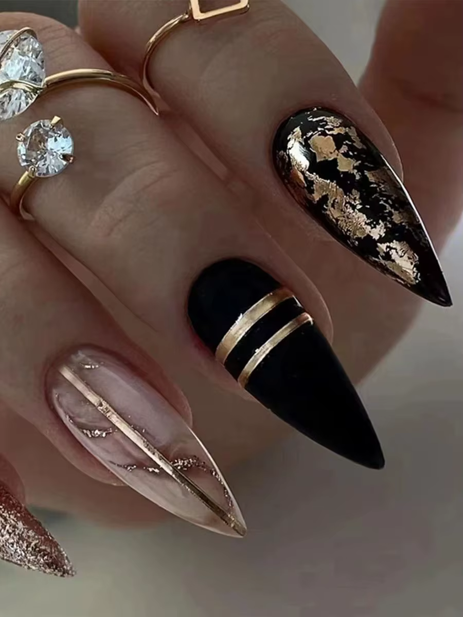 24 pièces de nouveaux ongles à pression de style français (autocollants pour faux ongles à la mode),