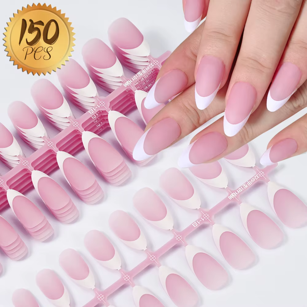 150 pièces faux ongles français pré-fabriqués cercueil sans cicatrice amande faux ongles ongles arti