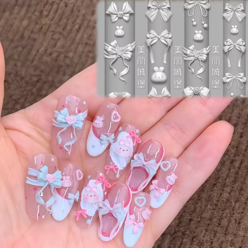 Moule 3D Transparent en Silicone pour Nail Art, 1 pièce, lapin de dessin animé mignon, conception de