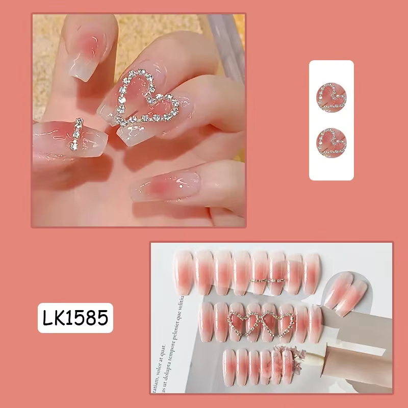 Faux ongles roses à pression, motifs d'ongles, longs pointes, formes avec bâton de colle, autocollan