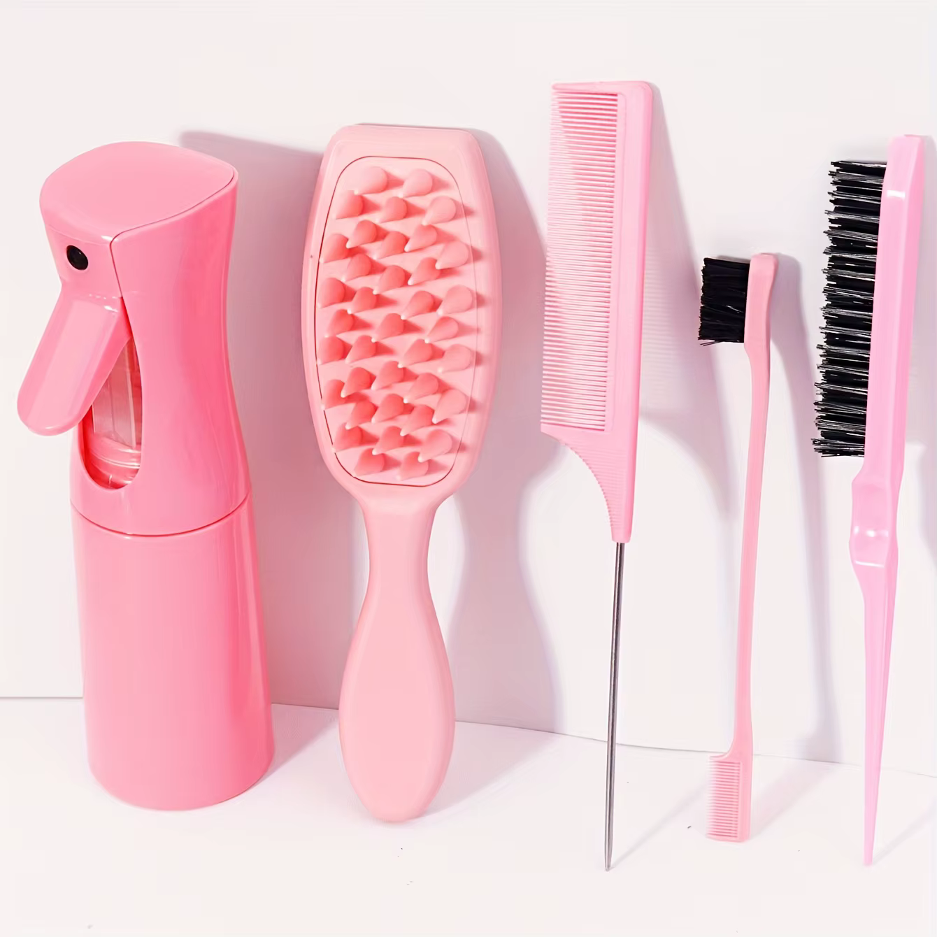 Ensemble de soins capillaires rose 5 pièces, kit de coiffage tout-en-un avec flacon pulvérisateur, b