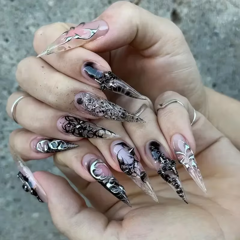 Faux ongles français en amande, 24 pièces, paillettes avec strass, portables, artificiels, simples, 