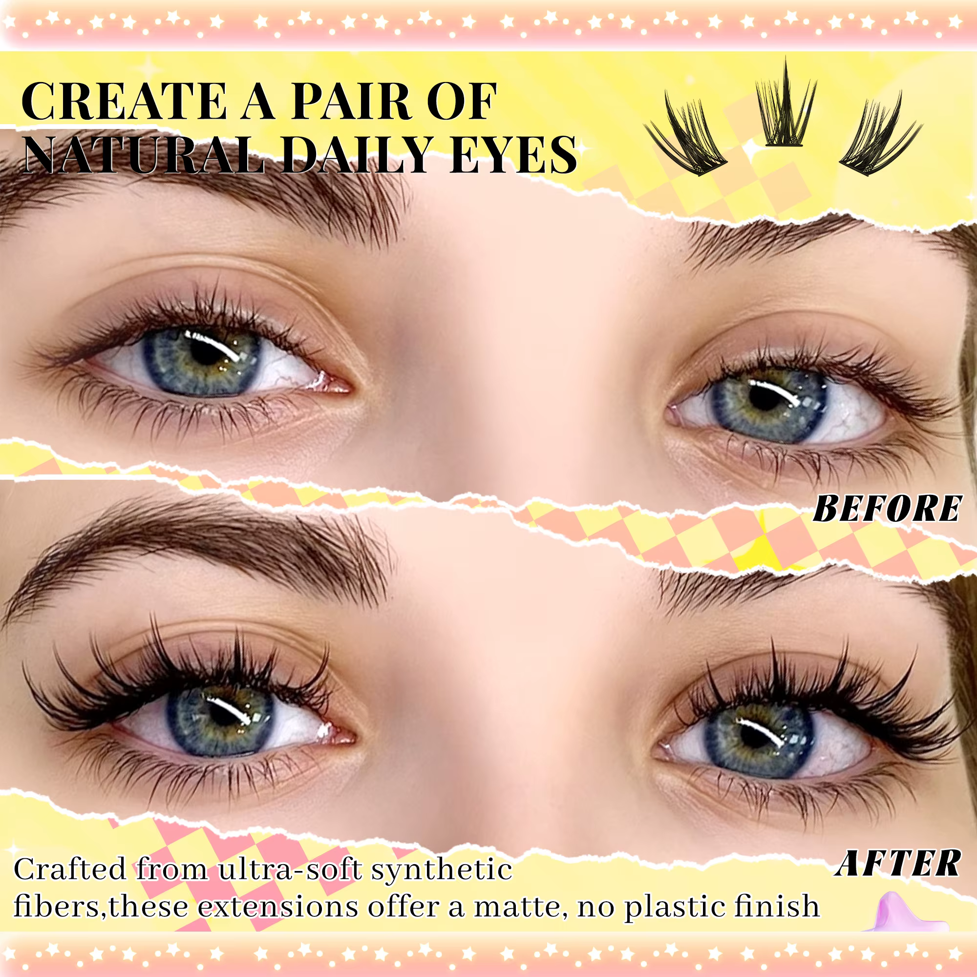 FQB – Kit de grappes de cils Manga, avec liaison et joint de cils, Extensions de cils, plateau mixte