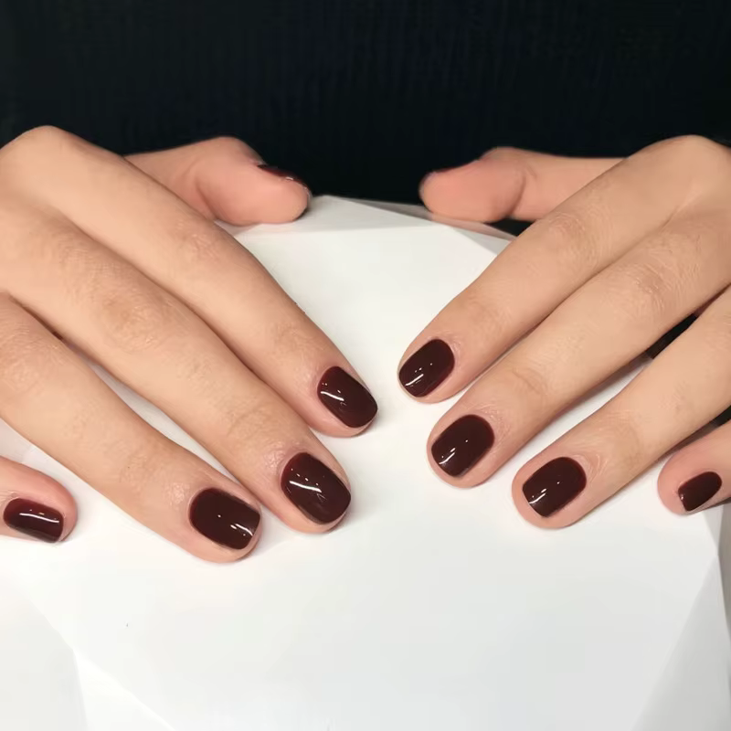 Faux ongles courts et plats à pression, couleur unie, couverture complète, pointes d'art pour femmes