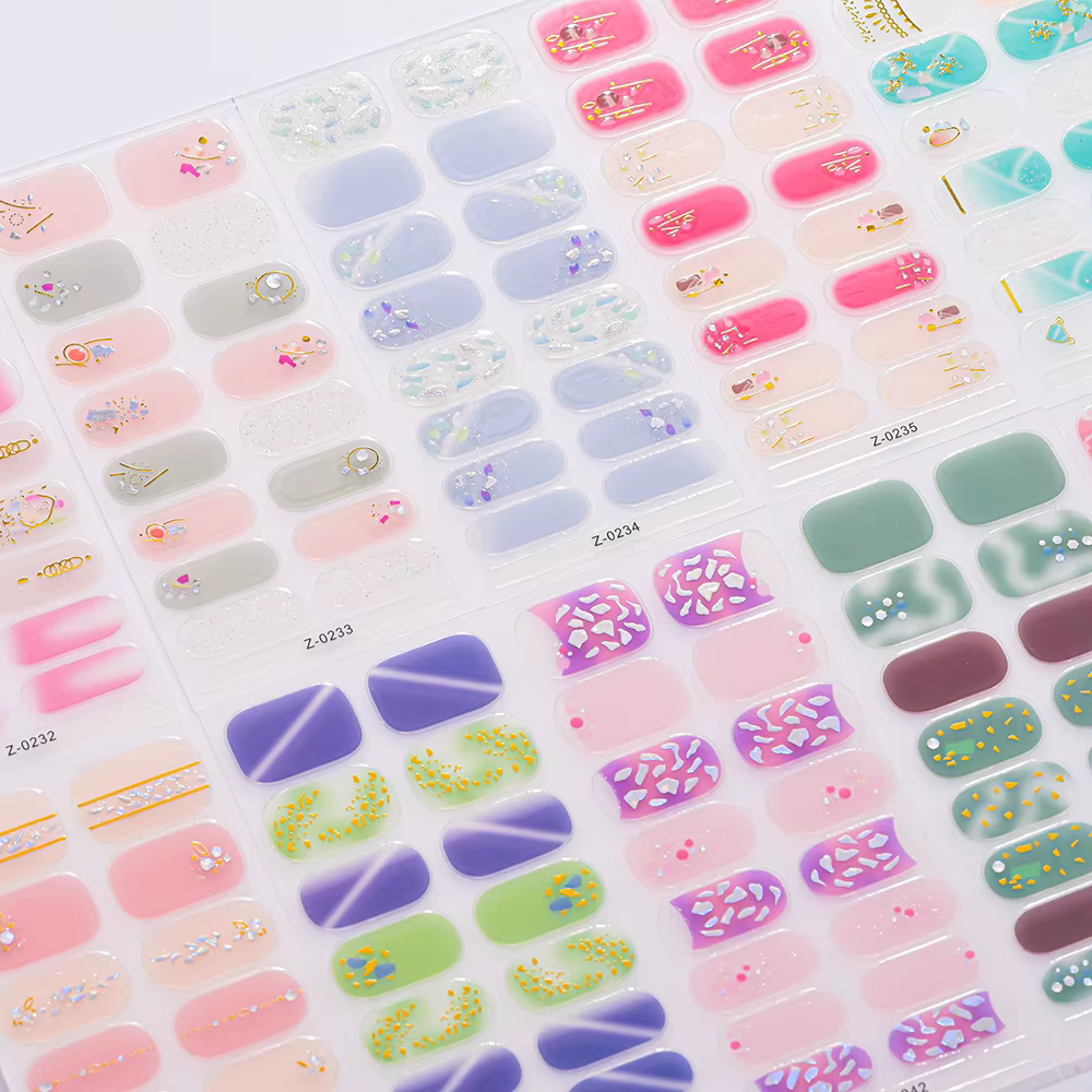 Autocollants pour ongles couleur Dopamine, 5 feuilles (80 pointes), sans cuisson, feuille/lignes 3D,