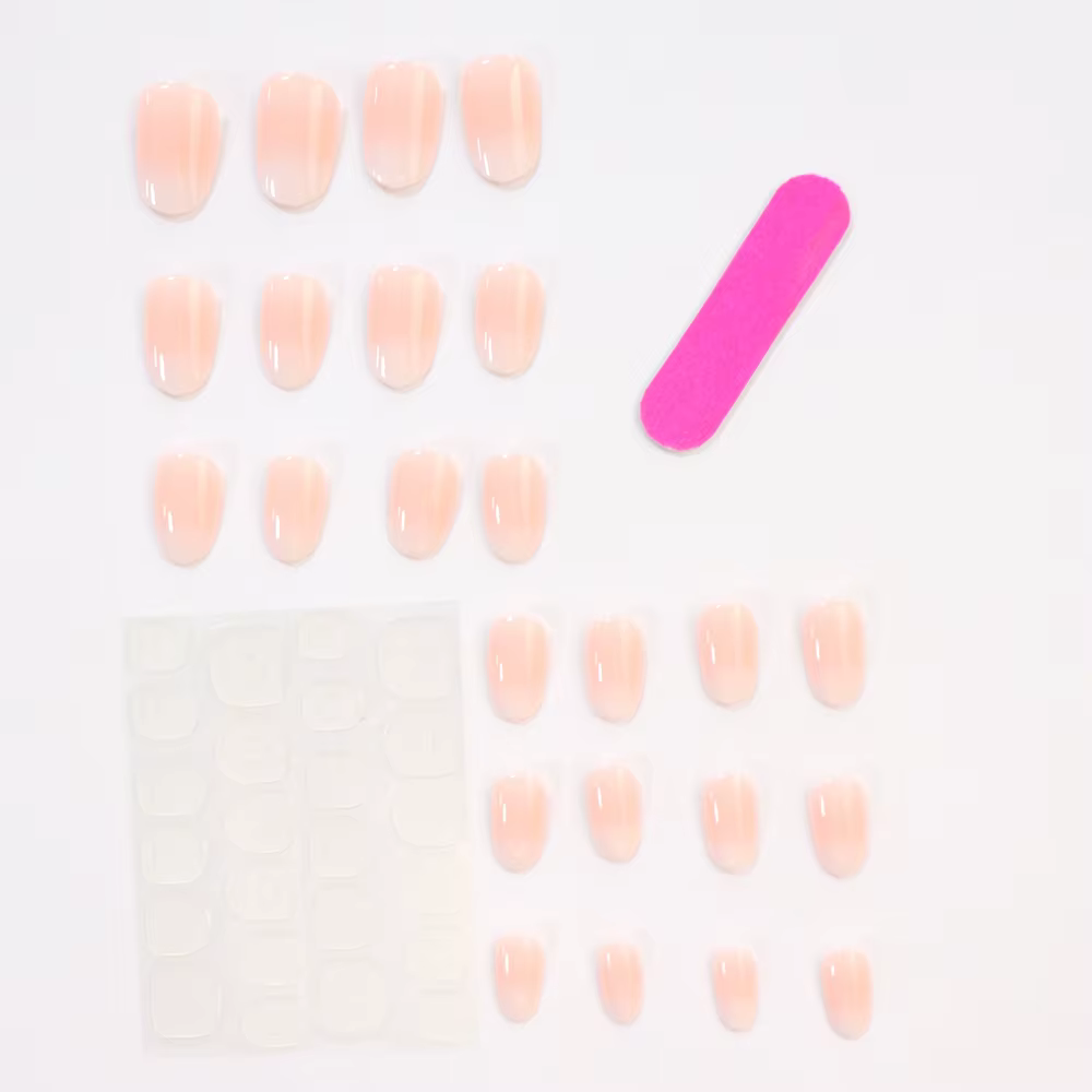 24 pièces presse sur ongles court amande rose couleur bonbon blanc Gradation Nail Art paillettes fau