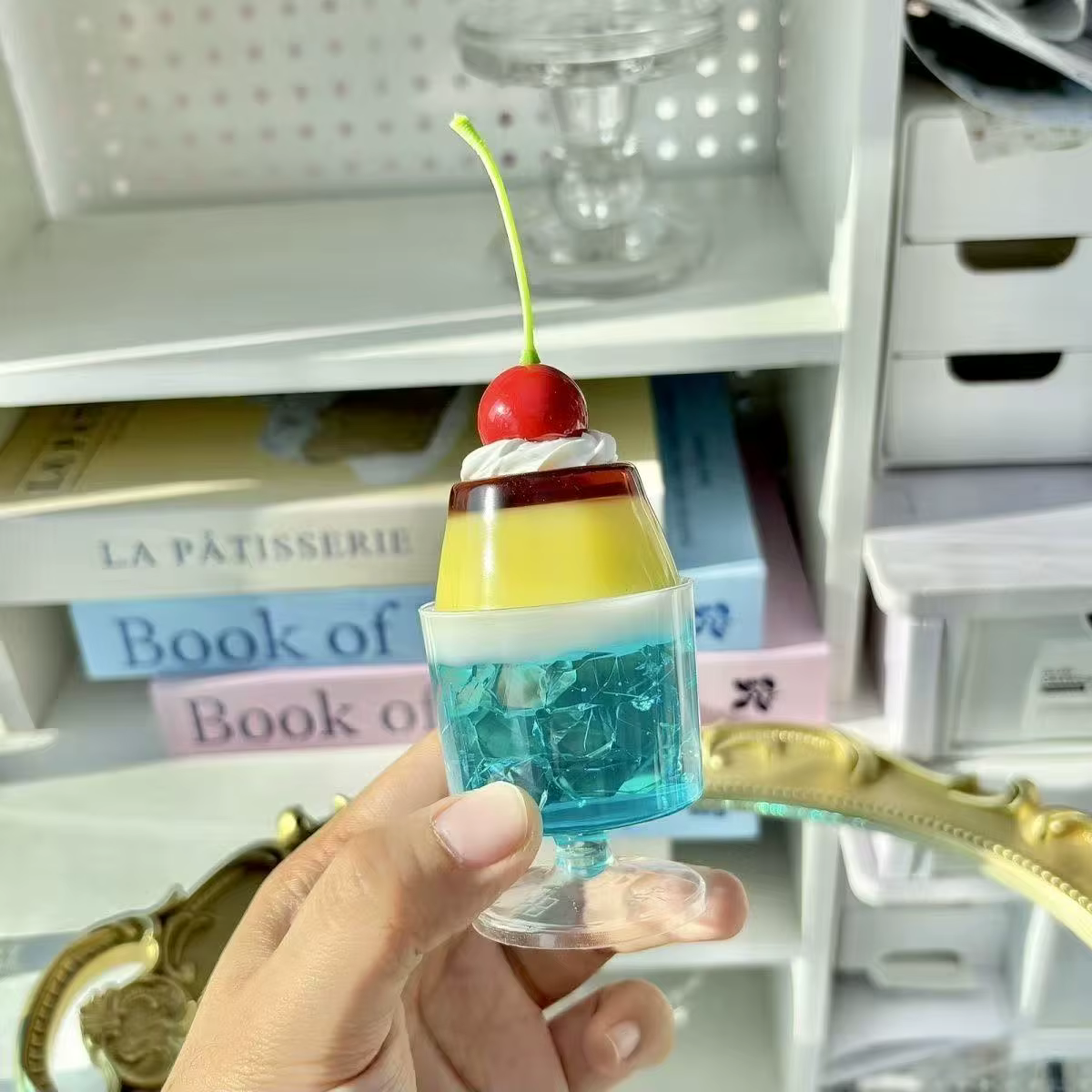 Accessoires photo de pudding simulé, Gumei Blue Bubble Fruit Jelly Pudding, dessert pour fille, déco