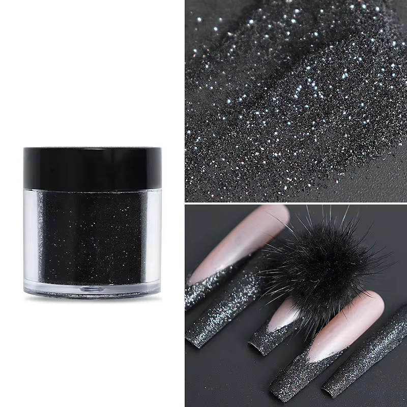 Poudre à paillettes pour ongles, flocons de neige blancs de noël, sucre noir, effet manteau de sable