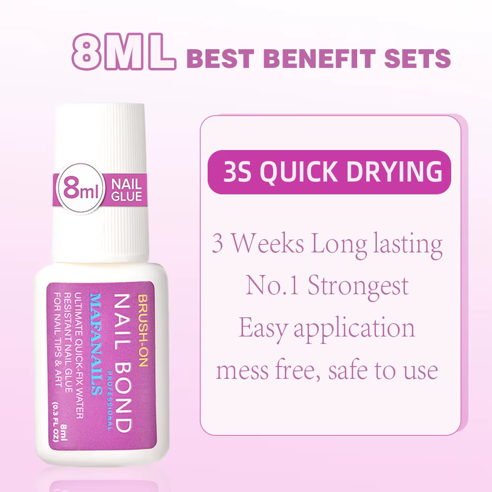 1 ensemble de colle adhésive pour ongles à séchage rapide, 8ml, faux-points en acrylique, strass, li