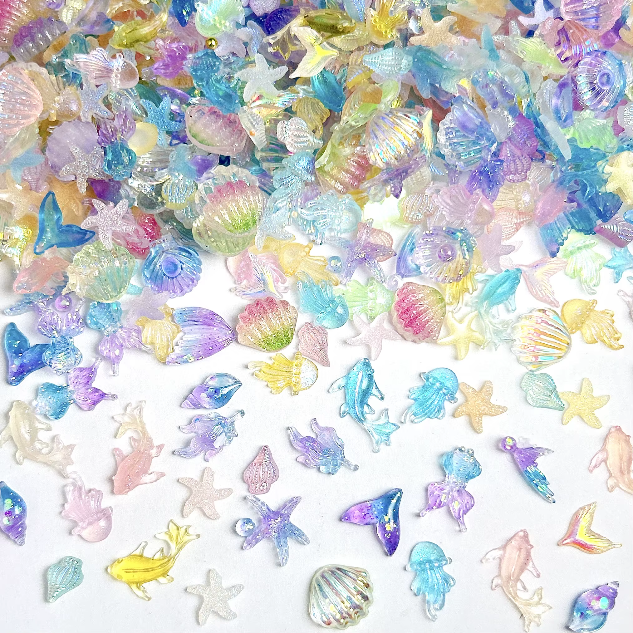 50 pièces 3D créatif simulé coquille de conque breloques pour ongles coloré translucide méduse océan