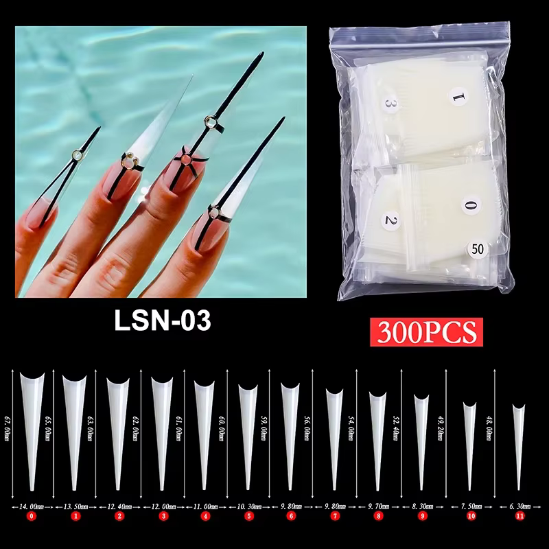 Faux ongles Super longs et pointus, naturels, transparents, Extension Durable, Gel UV acrylique, fou