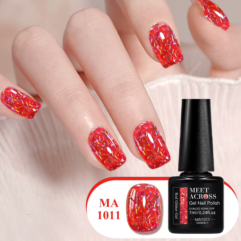 Vernis à ongles Gel rouge à paillettes scintillantes, Semi-Permanent, vernis Gel UV à tremper, décor