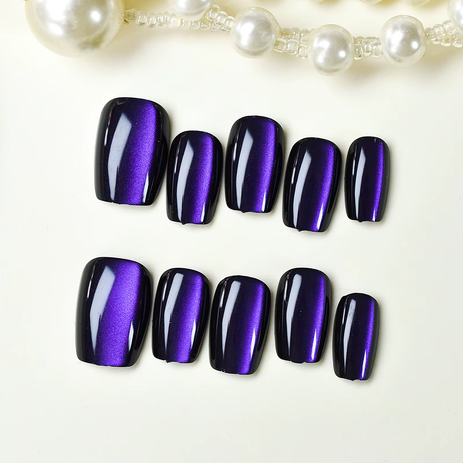 Jolis yeux de chat carrés pour femmes et filles, presse sur les ongles, style charmant, 3 tailles au