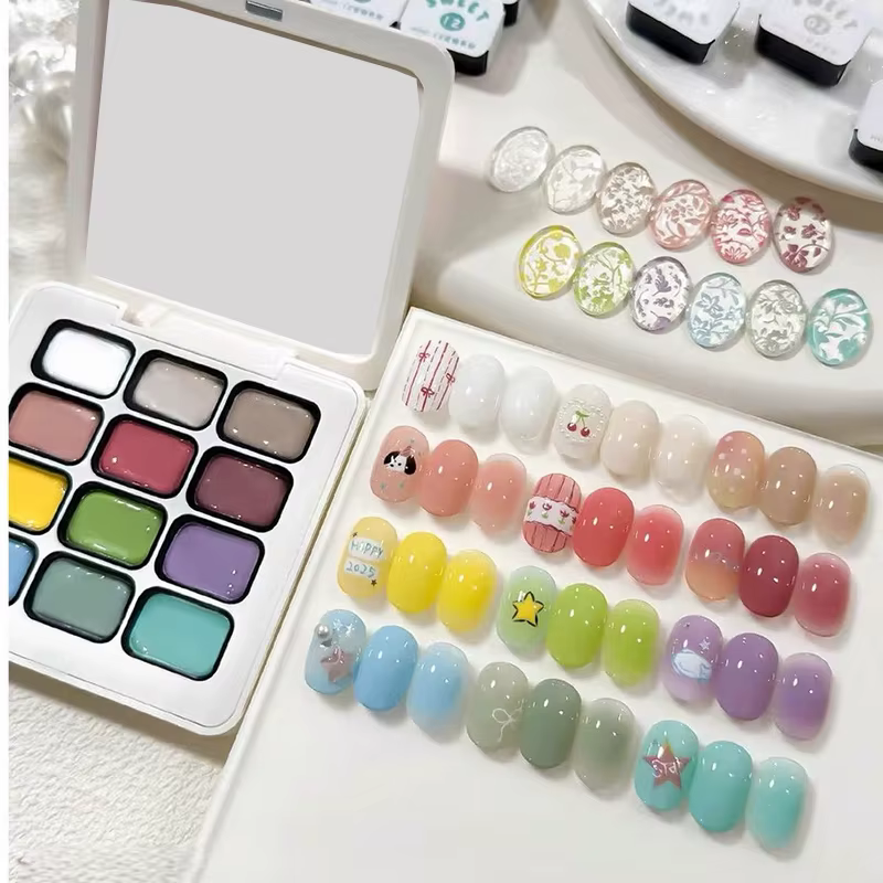 Palette de vernis à ongles solide dégradé 12 couleurs, thème macaron mignon et sucré, gel UV, pour n