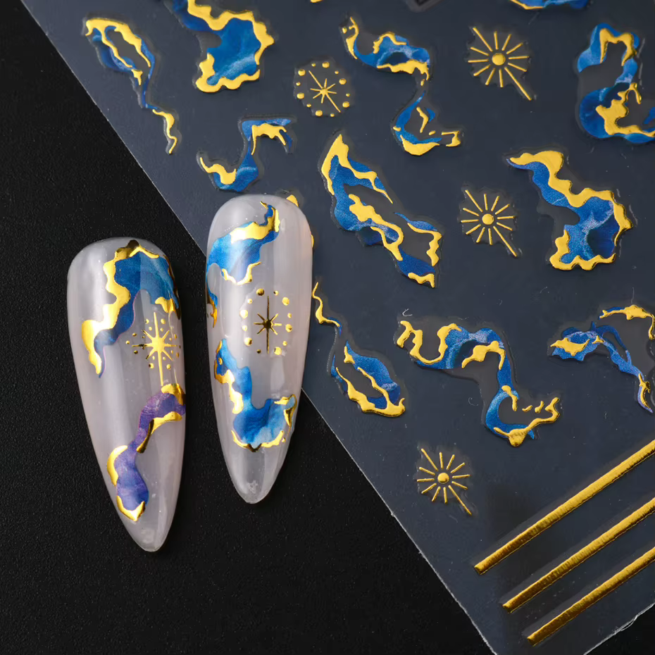 Autocollants pour ongles imprimés en marbre 3D, 6 pièces, breloques multicolores à effet de marbre d