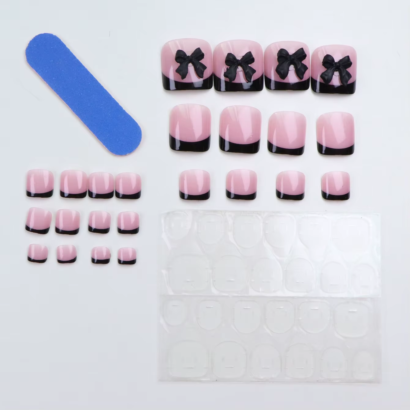 24 pièces court français noir nœud papillon presse sur ongles bout carré ongles presse sur poudre co