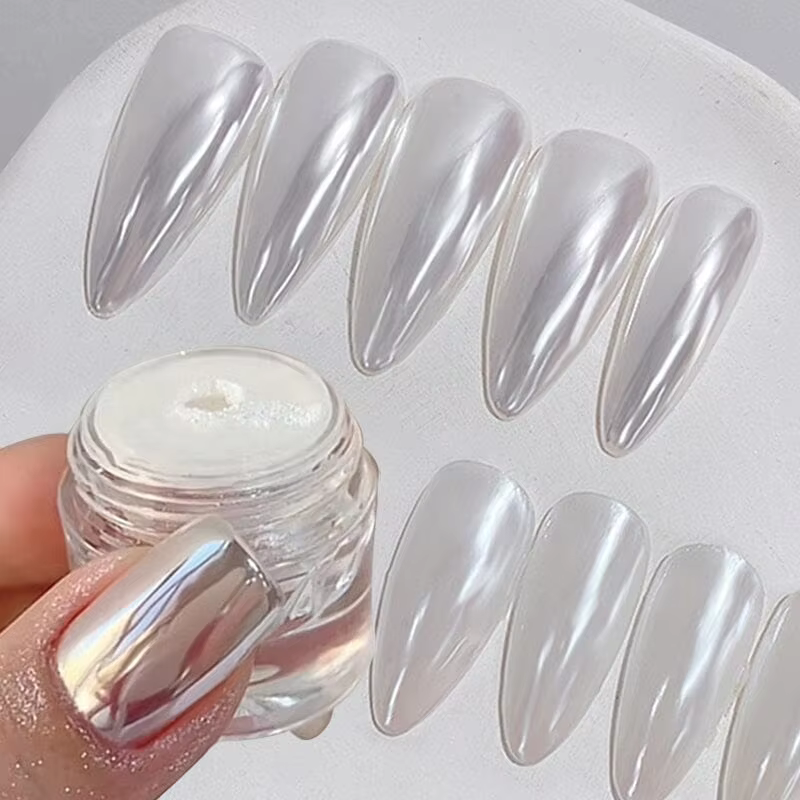 1 PCS Poudre à ongles chromée blanche, poudre pigmentée chromée scintillante, effet miroir, poudre p
