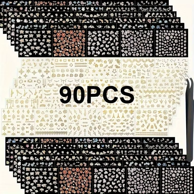 90 feuilles d'autocollants pour ongles en plastique Durable pour femmes, mélange de fleurs de printe
