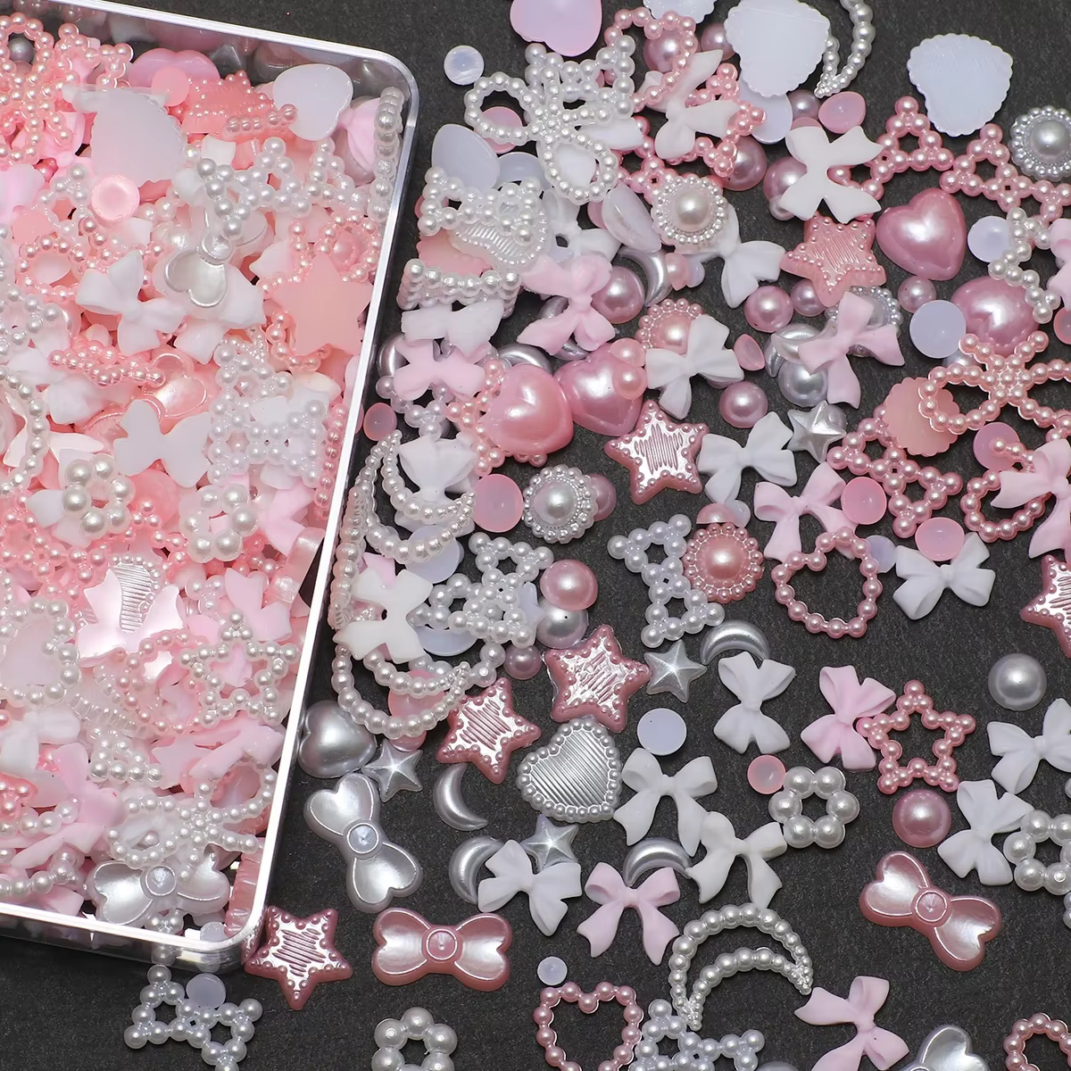 1 boîte d'accessoires pour ongles, breloque 3d en résine, nœud d'amour, pentagramme, accessoires pou